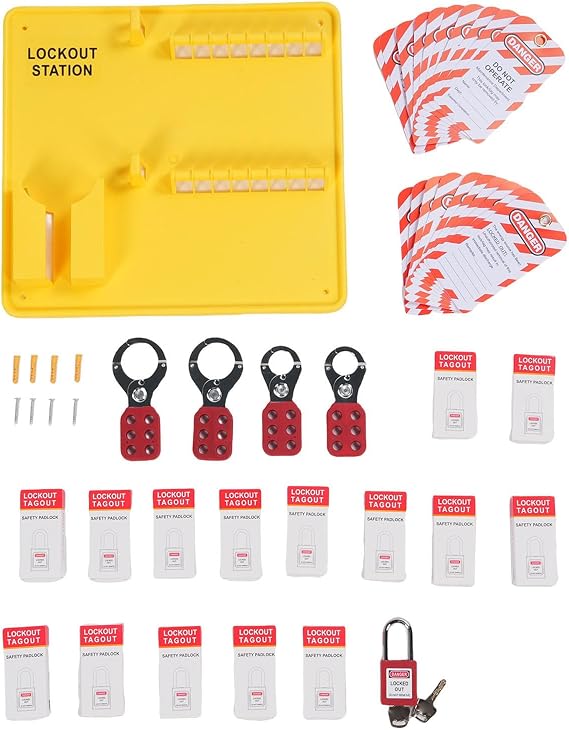 banapoy Lockout Tagout Station, Wall Mounted Lock Out Tag Out Kit Board Loto Devices with 16 Safety Padlocks, 20 Tags, 4 Hasps, for Industrial Safety Supply