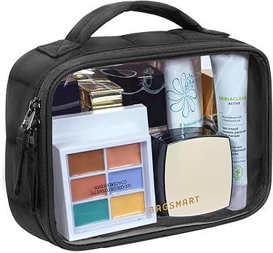 BAGSMART Clear TSA-Approved Toiletry Bag, Puffy Edges Travel Makeup Bag, Large Opening with Handle, Clear Cosmetic Bag with Double Zipper for Women Black, 1Pack