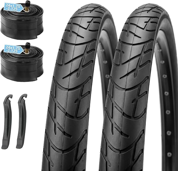 MOHEGIA 24/26x2.125 Hybrid Bike Tires Set with Tubes & Levers 2 Pack