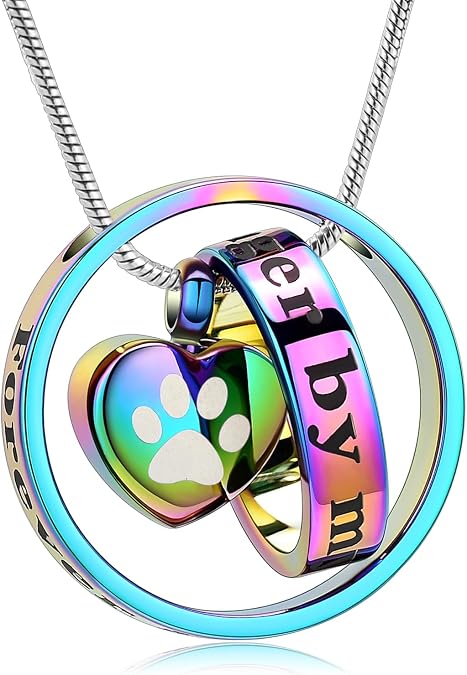 memorial jewelry Forever in My Heart,No Longer by My Side Pet Cremation Jewelry for Ashes of Dog/Cat Funeral Keepsake Urn Necklace Paw Print Memorial Necklace