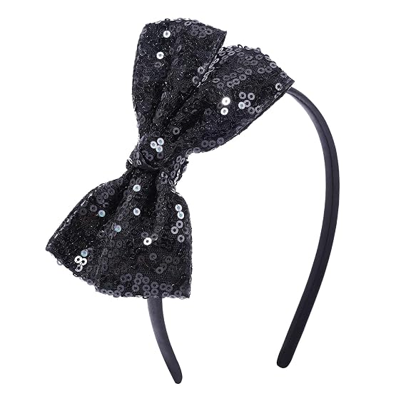 Sequin Black Bow Headband for Girls Cute Glitter Hair Bands
