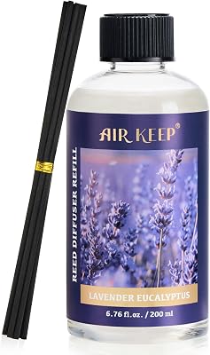 Airkeep Reed Diffuser Oil Refill with Diffuser Sticks, 6.76 Fl Oz200ml Lavender Eucalyptus Cotton Scented Oils, Aroma Therapy, Home Fragrance & Air Freshener, Office Decor, Decoration