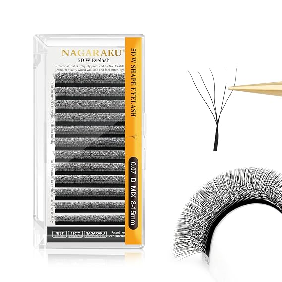 NAGARAKU 5D W Premade Fans Lash Extensions 0.07 D Mix 8-15mm Matte Black | Handwoven 5D W-Shaped Clover Fans, Soft Light PBT, Natural Fluffy Russian Volume, Quick Fanning For Professional Salons