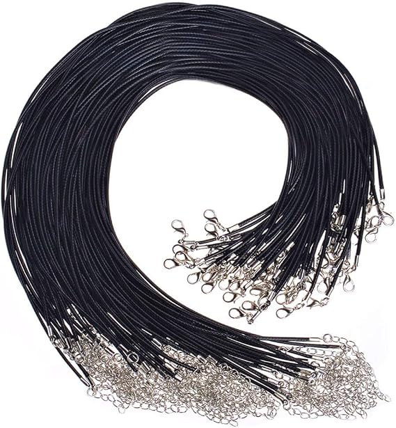 Paxcoo 50Pcs 18" Black Waxed Necklace Cord for Jewelry Making