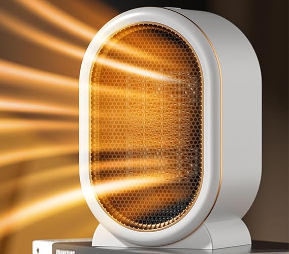 Space Heater, Portable Heater for office 1200W, PTC Ceramic High Output heater Fan for Bedroom Home Office Desk Indoor Use (White-1)