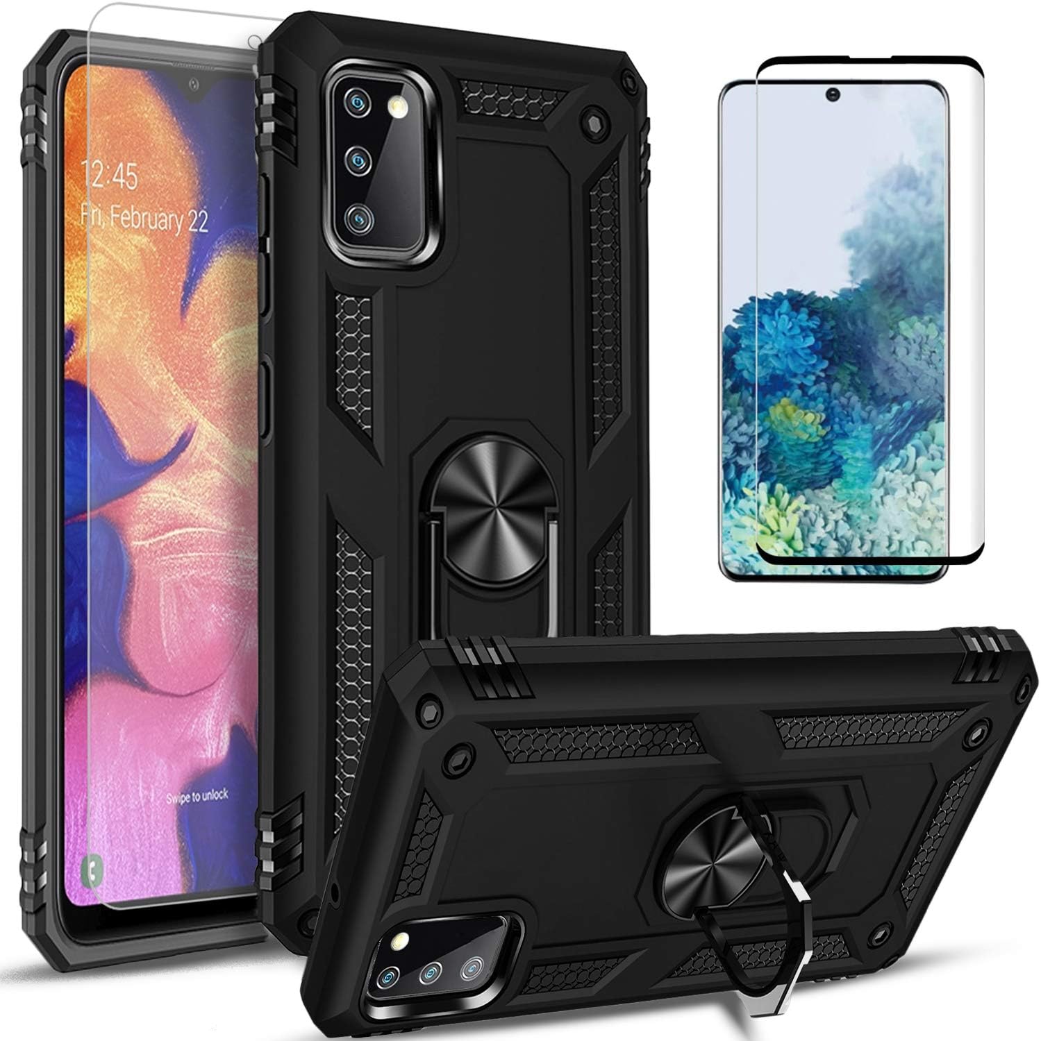 STARSHOP Compatible with Samsung Galaxy S20 Plus Case, [NOT S20  S20 Ultra] with [Tempered Glass Protector Included] Metal Ring Kickstand Military Grade Shockproof Drop Protection Cover -Black