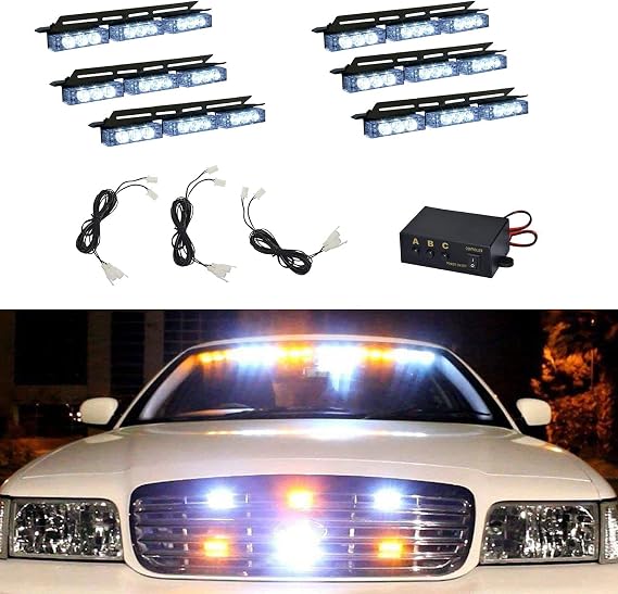 54 LED Emergency Warning Strobe Lights Bar White 6 Panels Windshield Deck Grille Dash Strobe Light Truck Boat Van Car Emergency Flash Warning Light Lamp