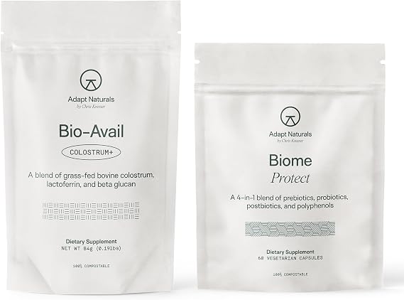 Adapt Naturals Gut & Immune Defense Bundle Bio-Avail Colostrum+ Powder with Lactoferrin & Biome Protect 4-in-1 Gut Supplement 30-Day Supply