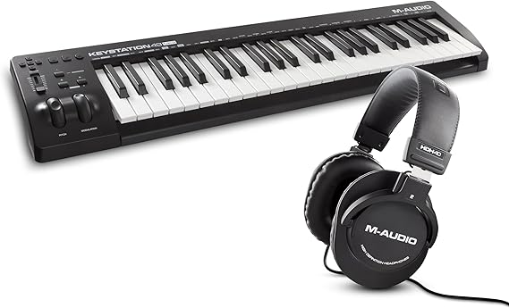 M-AUDIO Keystation 49 MIDI Controller Bundle with Heaphones for Studio Recording, Music Production, Podcasting, Streaming