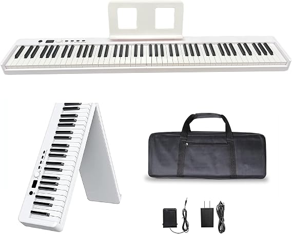 88 Key Foldable Electronic Piano,Semi-Weighted Keys Piano,digital piano,Portable Electric Piano, the strength touch key,support USB/MIDI,Speakers,Pedal (White)