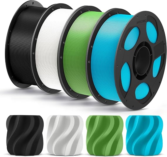 ANYCUBIC PLA Plus (PLA+), 3D Printer Filament 1.75mm Bundle, High Toughness, Dimensional Accuracy +/- 0.02mm, 4 Pack 1KG Reusable Spool, Black, White, Spring Leaf, Tropical Turquoise