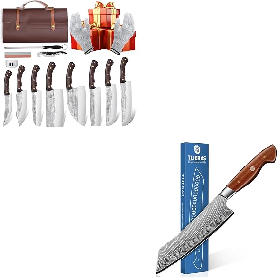 TIJERAS 14PCS Butcher Knife Set with Damascus Santoku Knife