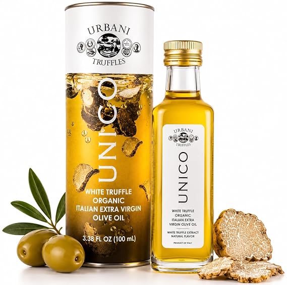 White Truffle Oil 3.4 Fl Oz, USDA Organic, Made with Extra Virgin Olive Oil | Urbani Truffles Unico. Great on Pasta, Salads, Pizza, Fish, Eggs & Meat. Italian Gourmet, All-Natural, Vegan.