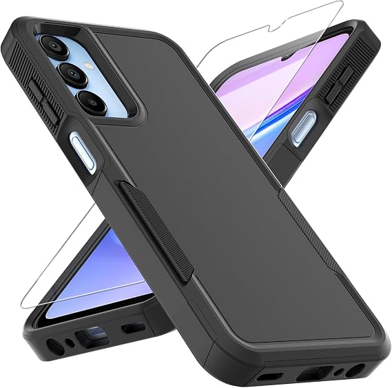 for Galaxy A15 5G Phone Case, [Military Grade Drop Tested] with HD Screen Protector, Dual Layer Protective Heavy Duty Cell Phone Cover Non-Slip Shockproof Case for Samsung Galaxy A15 5G (Black)