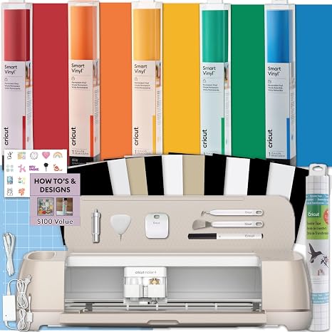 Cricut Maker 4 Cutting Machine with Rainbow Smart Vinyl Bundle - Electronic Craft Die Cut Machine Variety Vinyl Transfer Tape with Weeding Tool Beginner Kit Bluetooth Connection