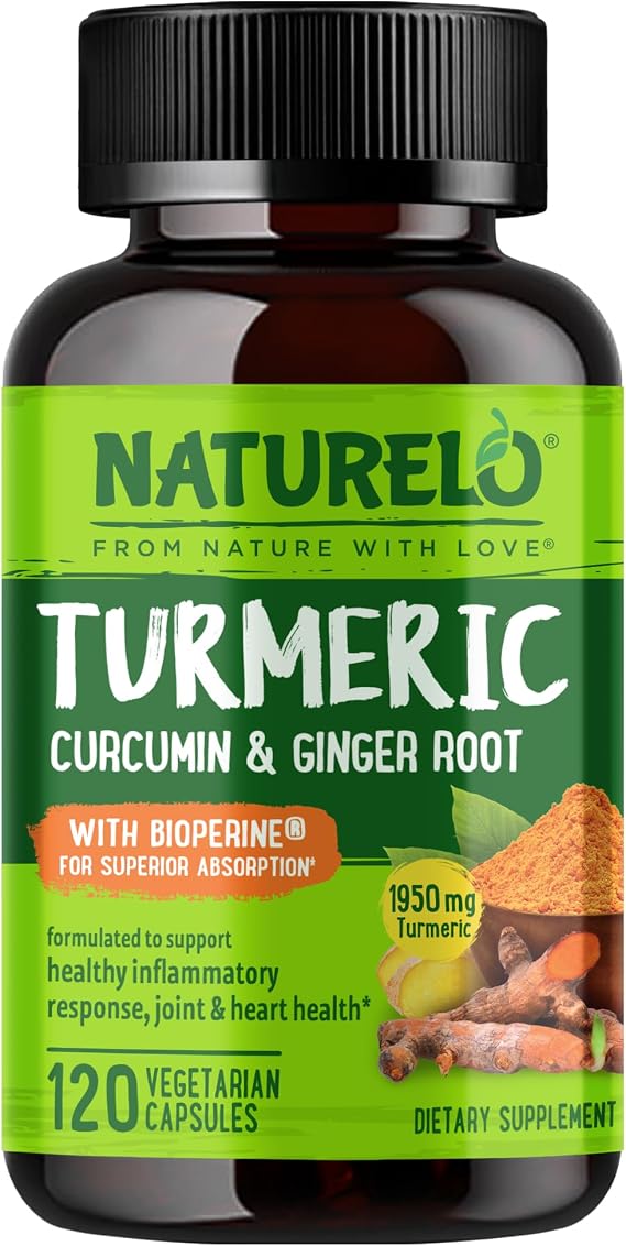 NATURELO Turmeric Curcumin Supplement with BioPerine, 120 Vegan Capsules