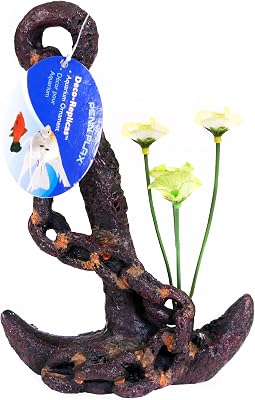 Penn-Plax Deco-Replica Anchor with Faux Silk Plant Aquarium Decoration, Medium RR801
