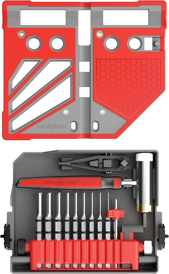 Real Avid Master Bench Block Pro-Kit - Non-Marring Armorers Block, Roll Pin Punch Set & Standard Pin Punch Set + Hammer with 4 Interchangeable Heads