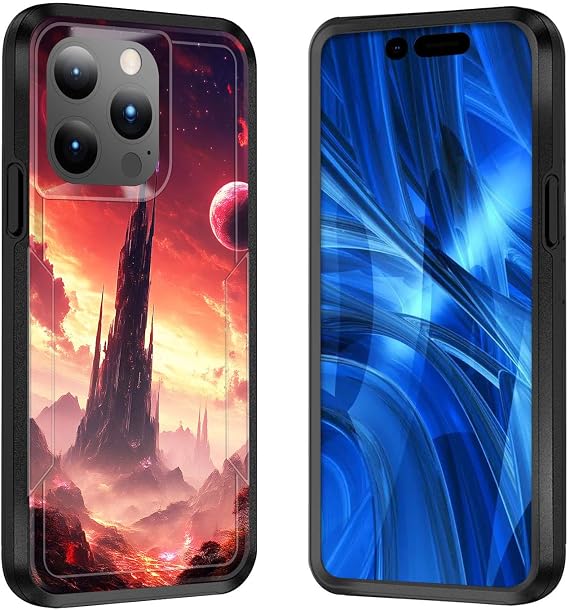 for iPhone 15 Pro Case,[Military Grade Drop Tested] Heavy-Duty Tough Rugged Shockproof Protective Case for iPhone 15 Pro,Fantasy Tower with Planets