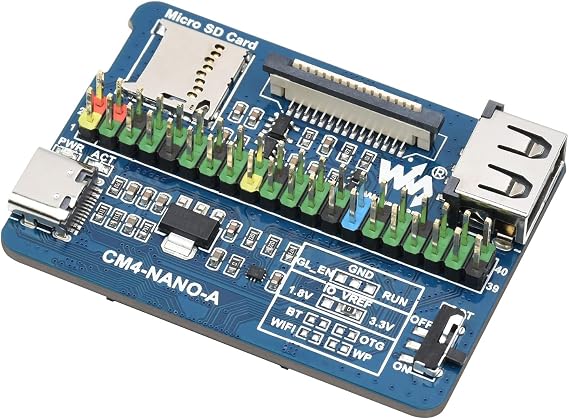 waveshare Nano Base Board (A) for Raspberry Pi Compute Module 4, Same Size as CM4, with 1 Raspberry Pi 40PIN GPIO, 1 USB 2.0 Type A, 1 MIPI CSI-2 Port, 5V/ 2.5A USB Type C Power Supply Interface