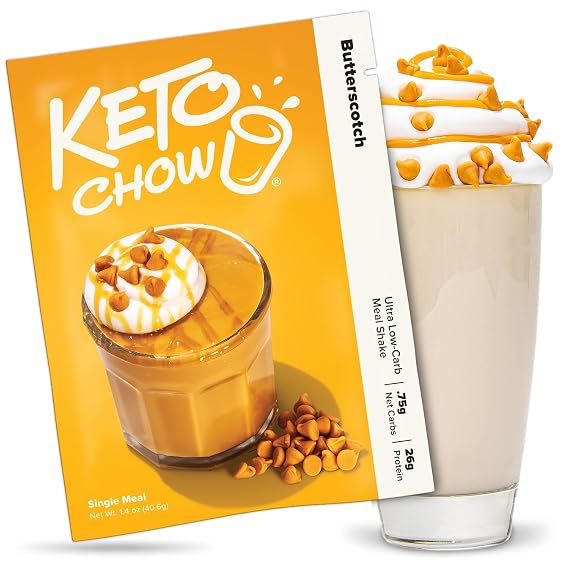 Keto Chow Butterscotch Meal Replacement Shake Powder, 1 Meal | Nutritionally Complete Low Carb Meal, High Protein Breakfast or Lunch Replacement, Gluten Free, Keeps You Full for Hours