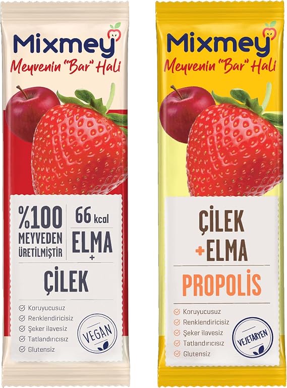 Mixmey Çilek Şöleni Meyve Barı – 12 Adet | Sağlıklı Atıştırmalıklar – Glutensiz, Koruyucusuz - 12 Adet
