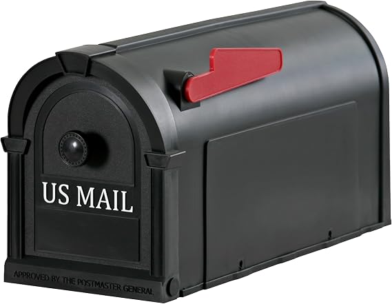 Postal Pro, The Hampton Mailbox, Durable Plastic, Easy to Install, Flag Included, Black