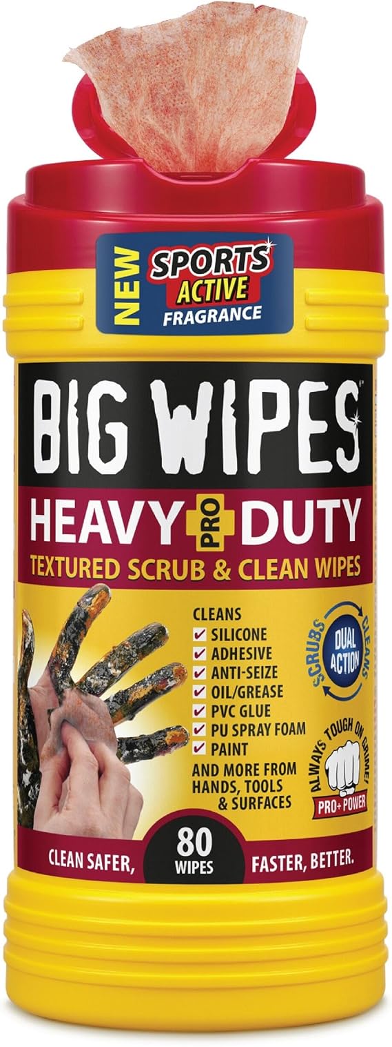 BIG WIPES Heavy Duty Industrial Hand Cleaning Wipes, Textured Scrubbing Degreaser Wipes for Mechanics and Tool Cleaner 80 Count Canister (1 Pack)