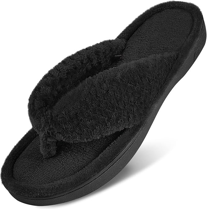 DL Women's Flip Flop Memory Foam Slippers with Cozy Terry Lining Soft Thong Slippers Slip on House Shoes with Indoor Outdoor Arch Support Rubber Sole