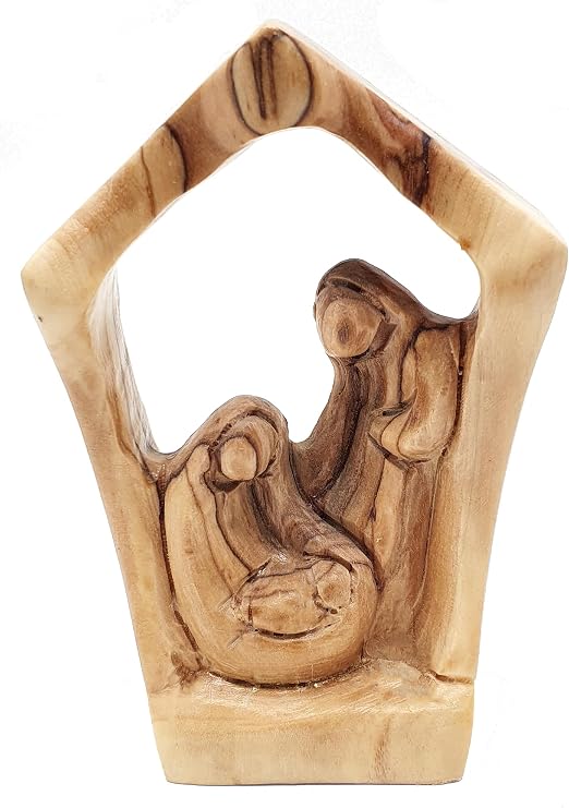 Zuluf 5.2" Olive Wood Holy Family Nativity Statue Hand-Carved Figurine Made in The Holy Land Religious for Catholic Home or Spiritual Display HOF026