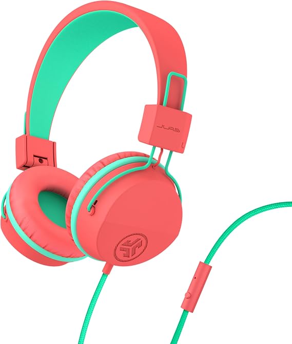 JLab JBuddies Studio on-Ear Kids Wired Headphones with mic, Volume Limiter, Foldable, Adjustable, Each