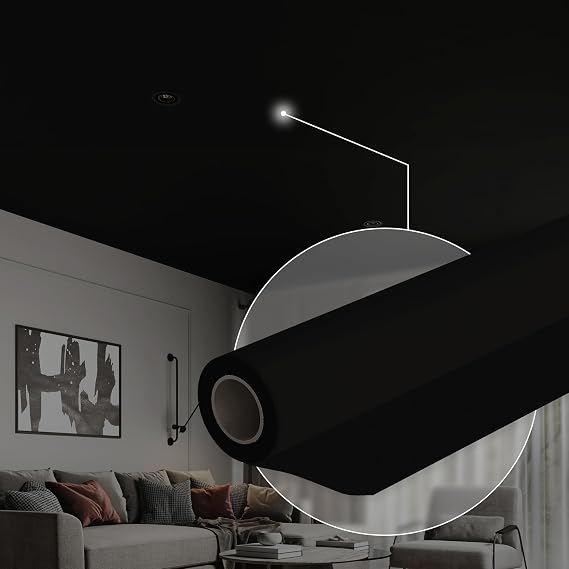 Ceiling Decor Film - Black Matt PVC Stretch Ceiling - Room Ceiling Covering Kit, DIY Easy Installation for Modern Ceiling Design Kit #15 Film Size 8'11'' * 10'6''