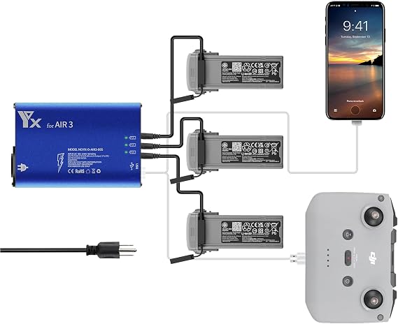 Hanatora Parallel Fast Charger for DJI Air 3S,Air 3,Rapid simultaneous Battery Charging Hub,Multi Drone Charge Accessories
