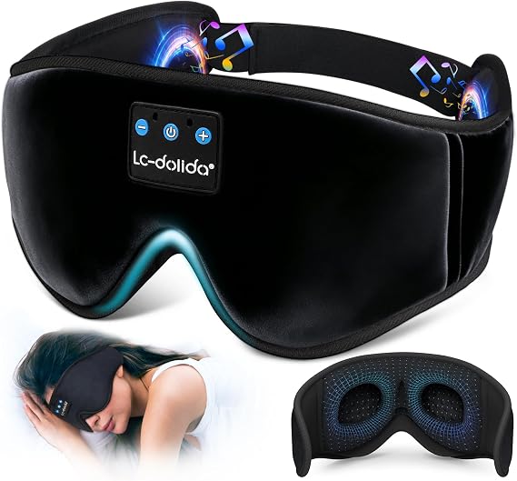 LC-dolida Sleep Headphones, 3D Sleep Mask Bluetooth Wireless Music Eye Mask, Sleeping Headphones for Side Sleepers Sleep Mask with Bluetooth Headphones Ultra-Thin Stereo Speakers Perfect for Sleeping