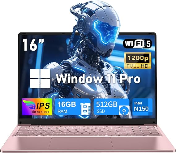 2026 Gaming Laptop,16 Inch Laptops Computer with Windows 11 Pro & Microsoft Office,16GB RAM 512GB SSD,Intel N150(4C/4T),Backlit Keyboard,Mini HDMI,cam|Mic,Portable Thin for College,Work,Student