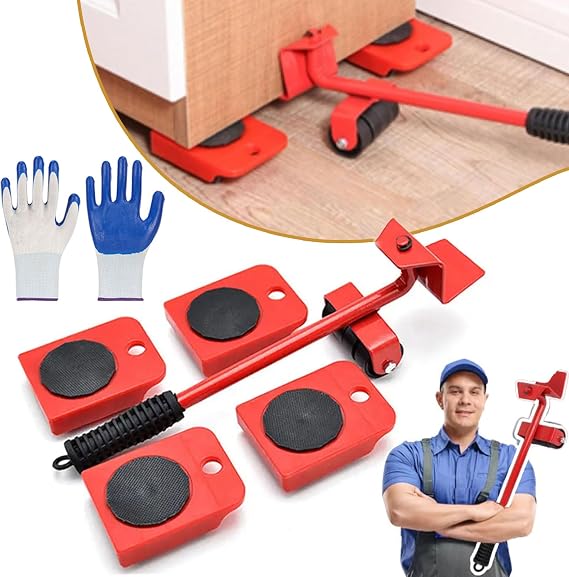 Heavy Duty Furniture Lifter, Furniture Slides Kit, Heavy Furniture Sliders Mover Tool Set (Red)