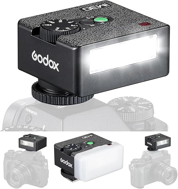 Godox Mini Flash Camera Flash Speedlite for Sony ZV1/ZV-E10, Canon, Nikon, Fuji & Ricoh GR3 GN15, 7-Level Power Adjustment, 230 Flashes with Cameras with Single-Contact Hotshoe with Diffuser