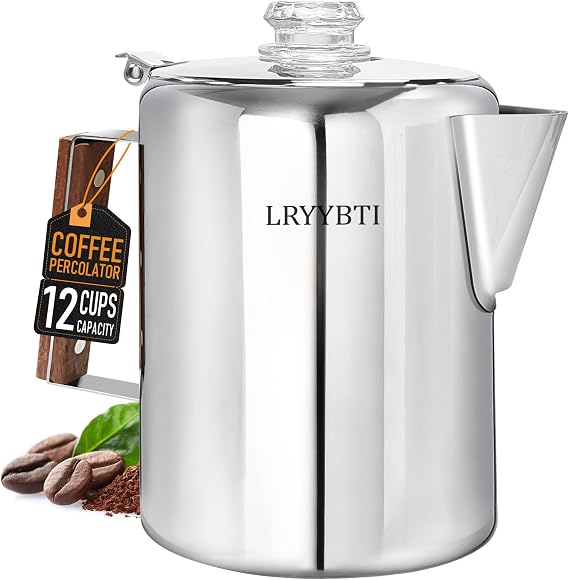 Percolator Coffee Pot, Stainless Steel, 12 cup | Camping Coffee Pot-NO Aluminum or Plastic Coffee Percolator Stovetop