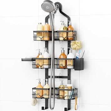 Vatex Shower Caddy Hanging Organizer, 3 Tier Adjustable Bathroom Shelves, Rustproof Over The Showerhead/Door Hanging Shelf for Inside Shower - No Drilling Shower Rack Bath Storage With Soap Holder