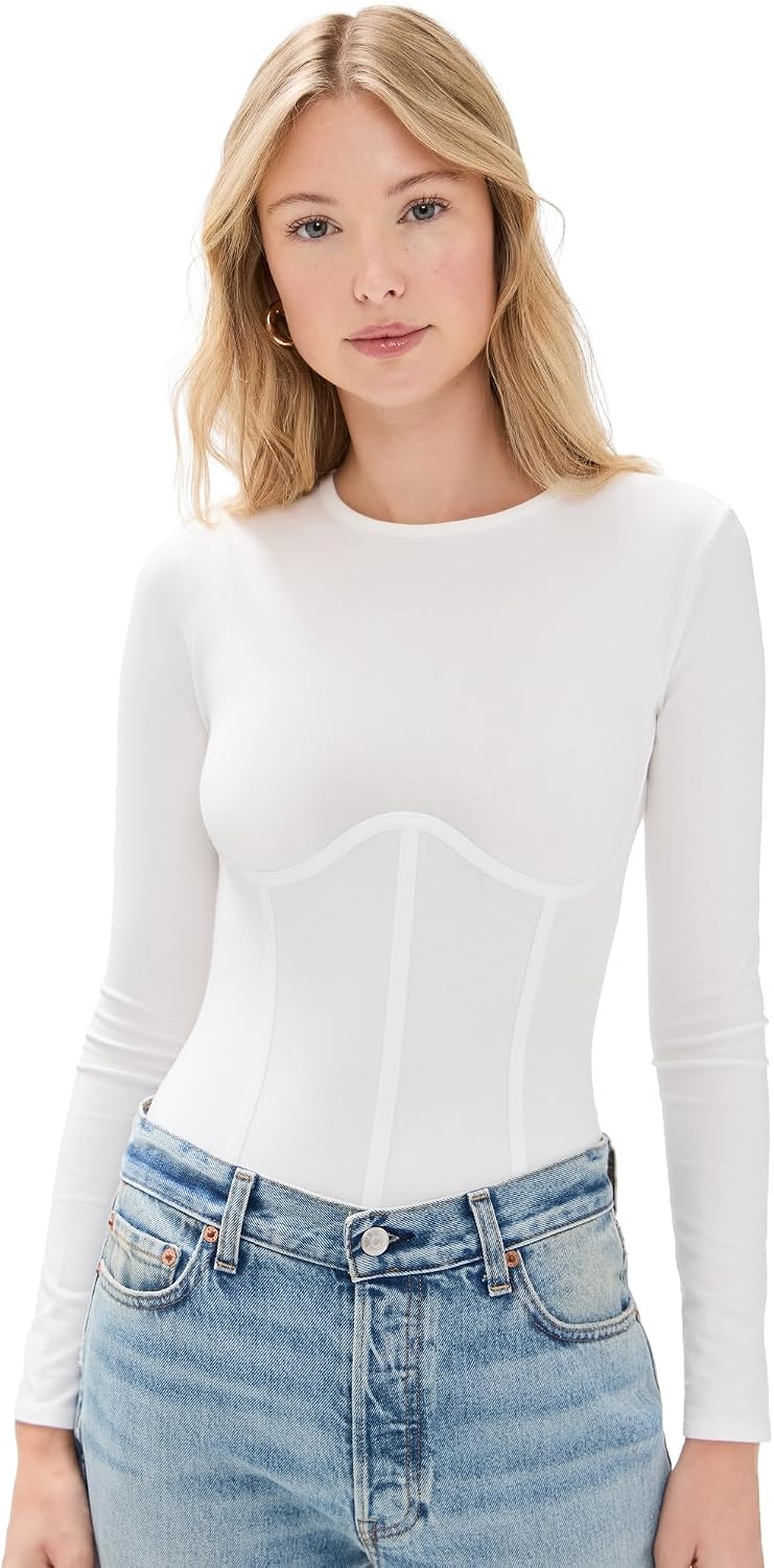 Womens Cotton Long Sleeve Thong Bodysuit