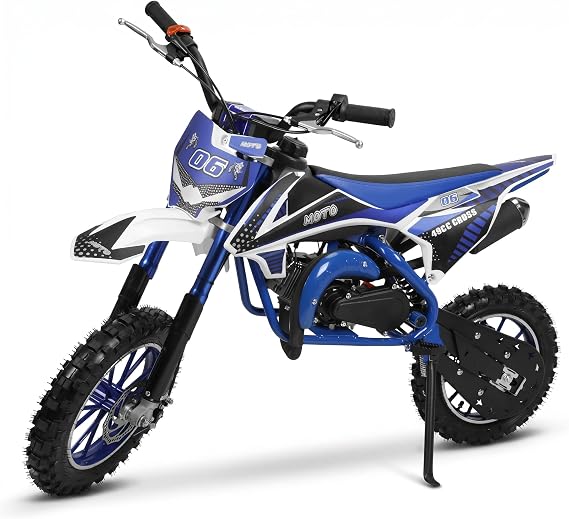 50cc Kids Dirt Bike, 2-Stroke Mini Dirt Bike, Gas Bike for Kids & Adults, Motocross Off-Road Tires Shock Absorption Springs Pit Bikes, Speeds Up to 40 KM/H, motos para ninos gasolina (Blue-White)