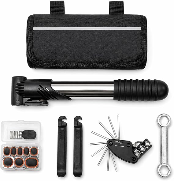 ANGORA BRANDS Bike Tire Repair Kit All-in-One Bicycle Repair Kit with Pump, Multi Tool & Tire Levers, Portable Emergency Bike Tool Kit for Road, Mountain & Hybrid Bikes