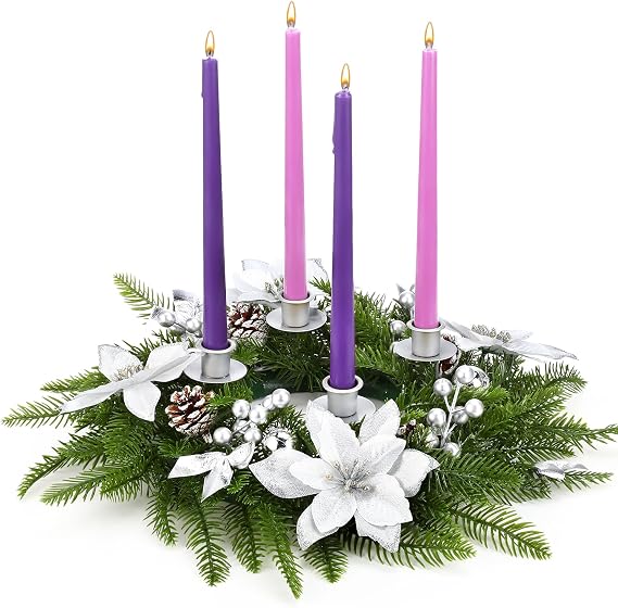 Tioncy 17 Inch Christmas Advent Wreath Candle Holder, Classic, Silver