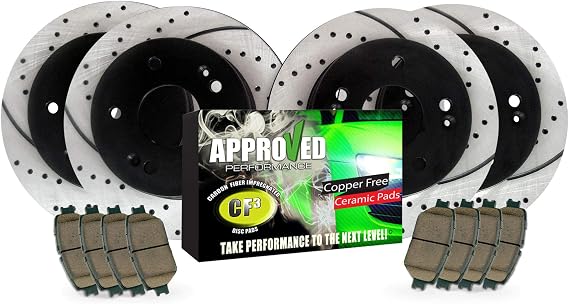 Approved Performance C3326 Front and Rear Drilled Slotted Disc Brake Rotors plus Ceramic Pad Kit Fits 2006 2007 2008 2009 2010 Jeep Grand Cherokee SRT8 Models Only