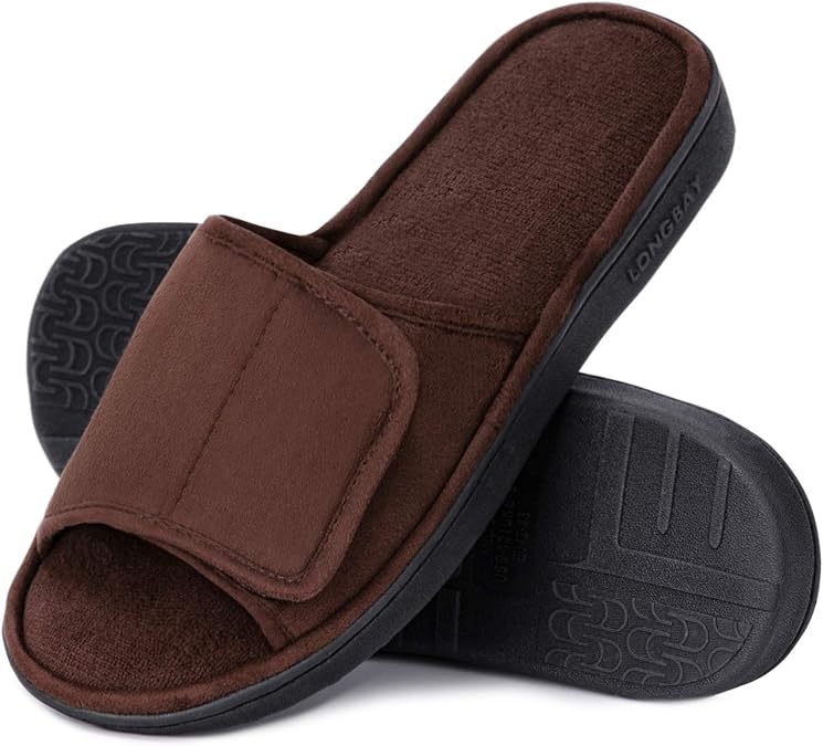 LongBay Men's Comfy Memory Foam Slide Slippers Breathable Micro Suede House Shoes
