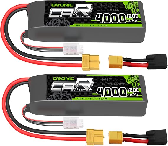 OVONIC 11.1V 3S LiPo Battery 4000mAh 120C with TRA Plug for RC Car RC Truck Airplane Helicopter Boat Car Racing RC Hobby (2 Packs)