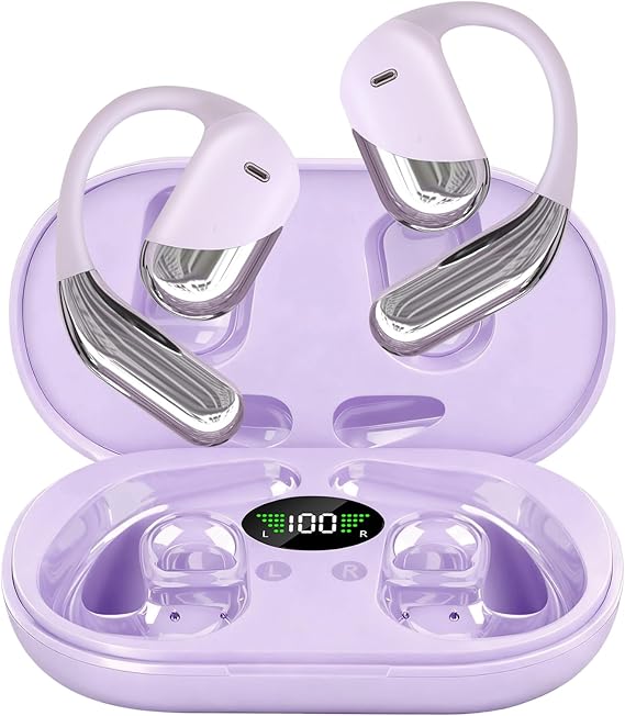 Open Ear Headphones,Over Ear Buds Clip Wireless Earbuds Bone Conduction Built-in Mic Earhook,Bluetooth 5.4 LED Display,60H Playtime Touch Control Design for Cycling,Running,Office,Ear Hooks