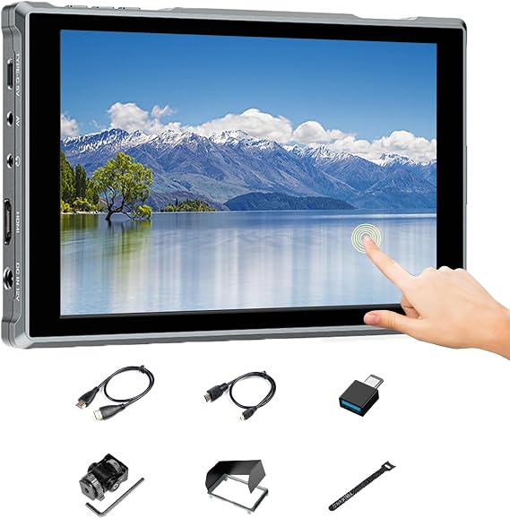Feelworld FW759 PRO 7" Camera Monitor 22mm Ultra Thin 300g Lightweight 1280x800 178 Wide Angle 9:16 Touch Screen 4K 30Hz HDMI Power by NP-F/DC/Typr-C with Sun-Hood