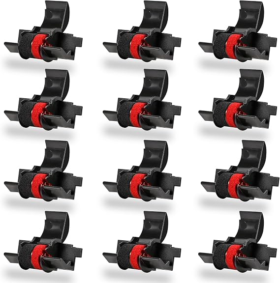 12 Pack IR40T Ink Roller, Black/Red,Sharp EL-1801V Ink Roller Replacement