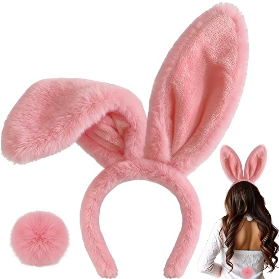 Bunny Costume Rabbit Ears Headband Fluffy Tail Cosplay Set Halloween